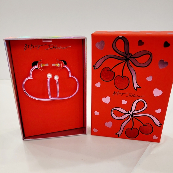 Betsey Johnson Jewelry - Betsey Johnson Pink Heart Earrings with Pearl Detail